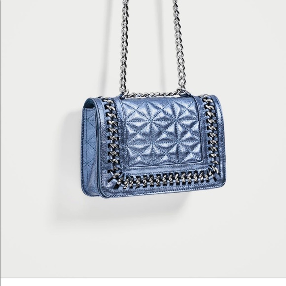 NWT! Zara Blue Quilted Mini Crossbody Bag - Picture 3 of 6